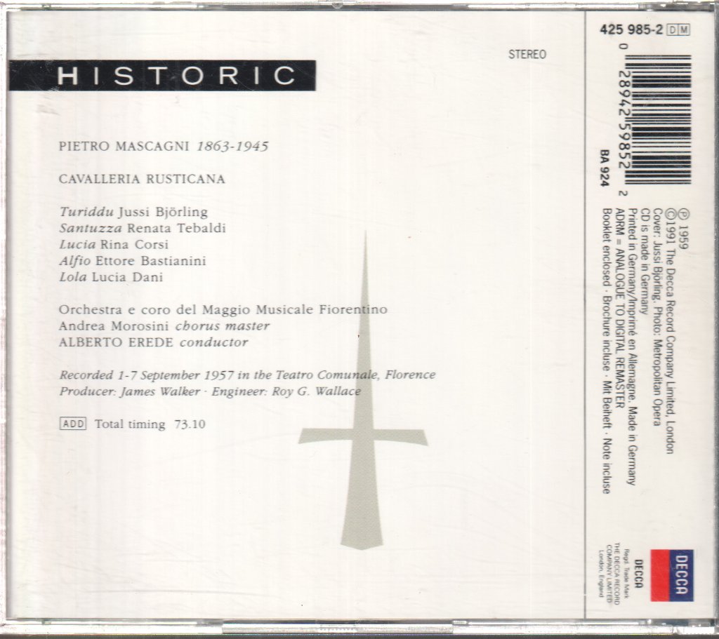 Jussi Björling, Renata Tebaldi - Mascagni - Cavalleria Rusticana - Cd
