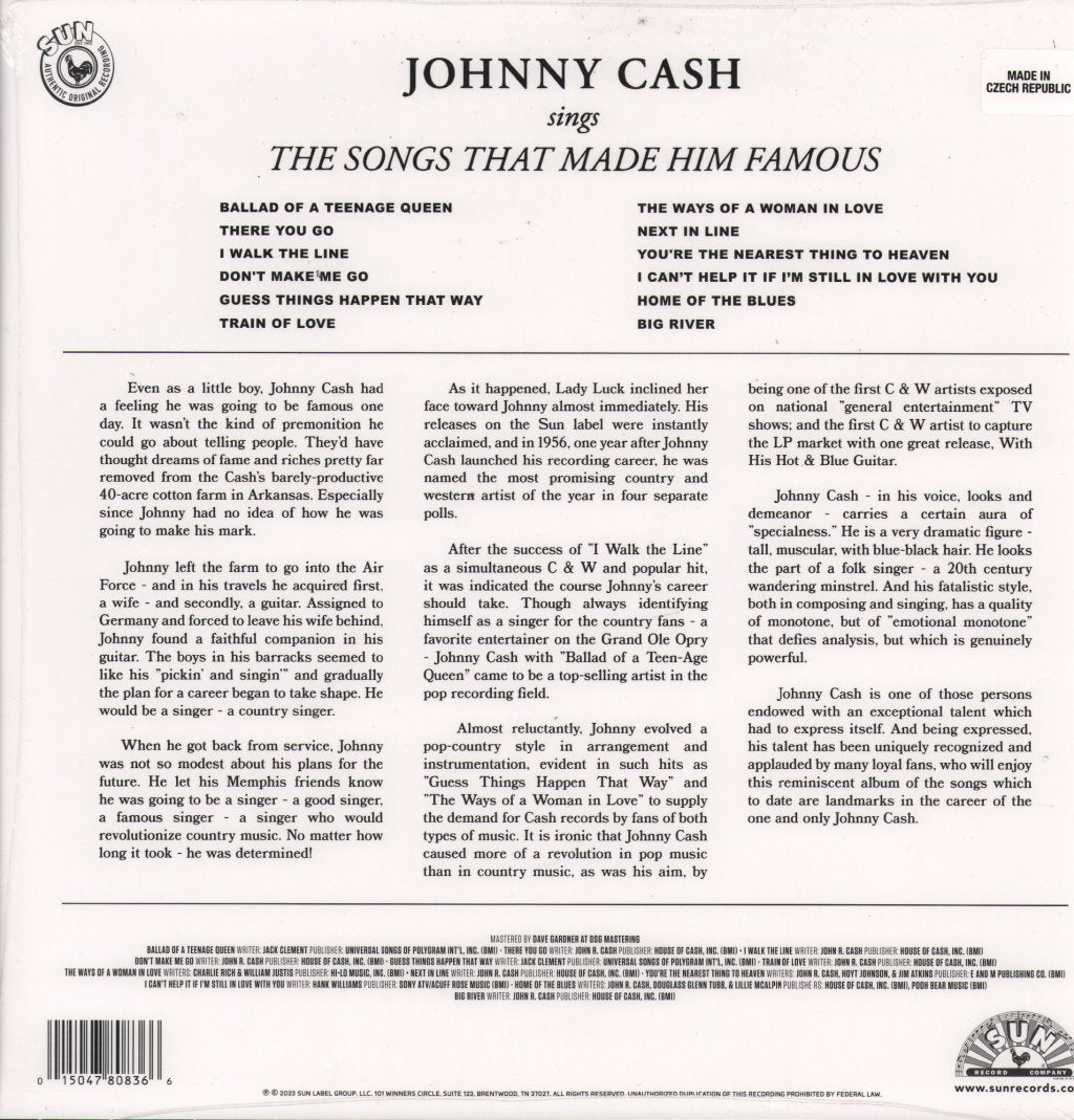 Johnny Cash - Sings: The Songs That Made Him Famous - Lp