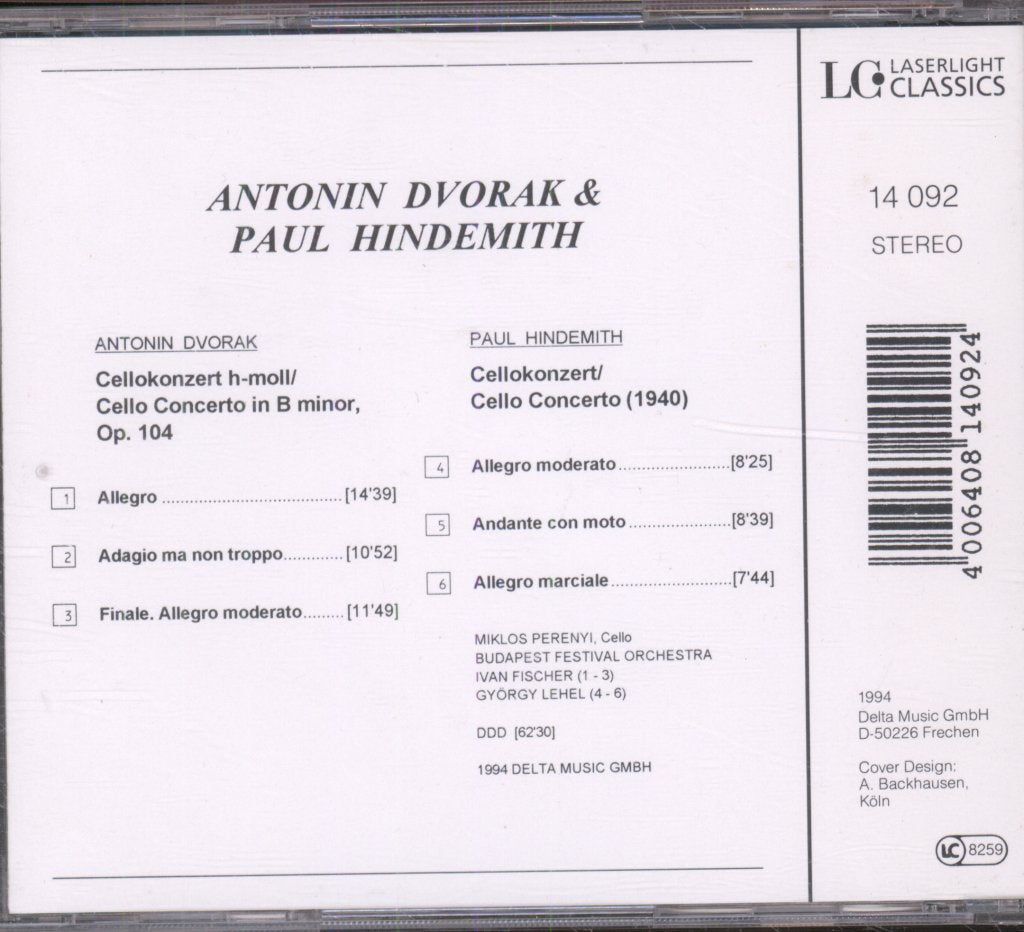Miklos Perenyi, Budapest Festival Orchestra - Antonín Dvořák / Paul Hindemith - Cello Concertos - Cd