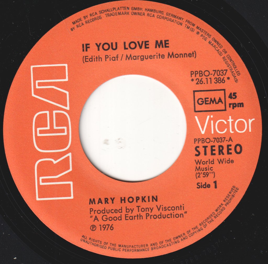 Mary Hopkin - If You Love Me - 7 Inch