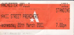 Manic Street Preachers - Manchester Apollo, 28Th March 2001 - Ticket