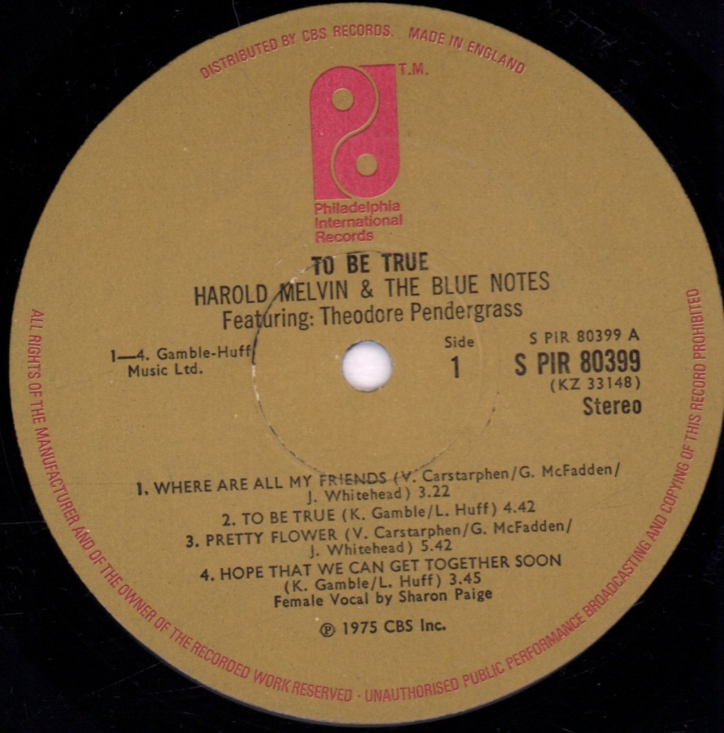 Harold Melvin And The Blue Notes And Teddy Pendergrass - To Be True - Lp