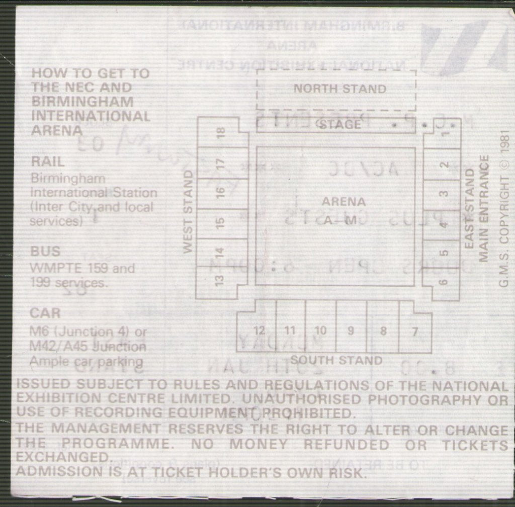 Ac/Dc/Fastway - Birmingham Nec 20/1/86 - Ticket