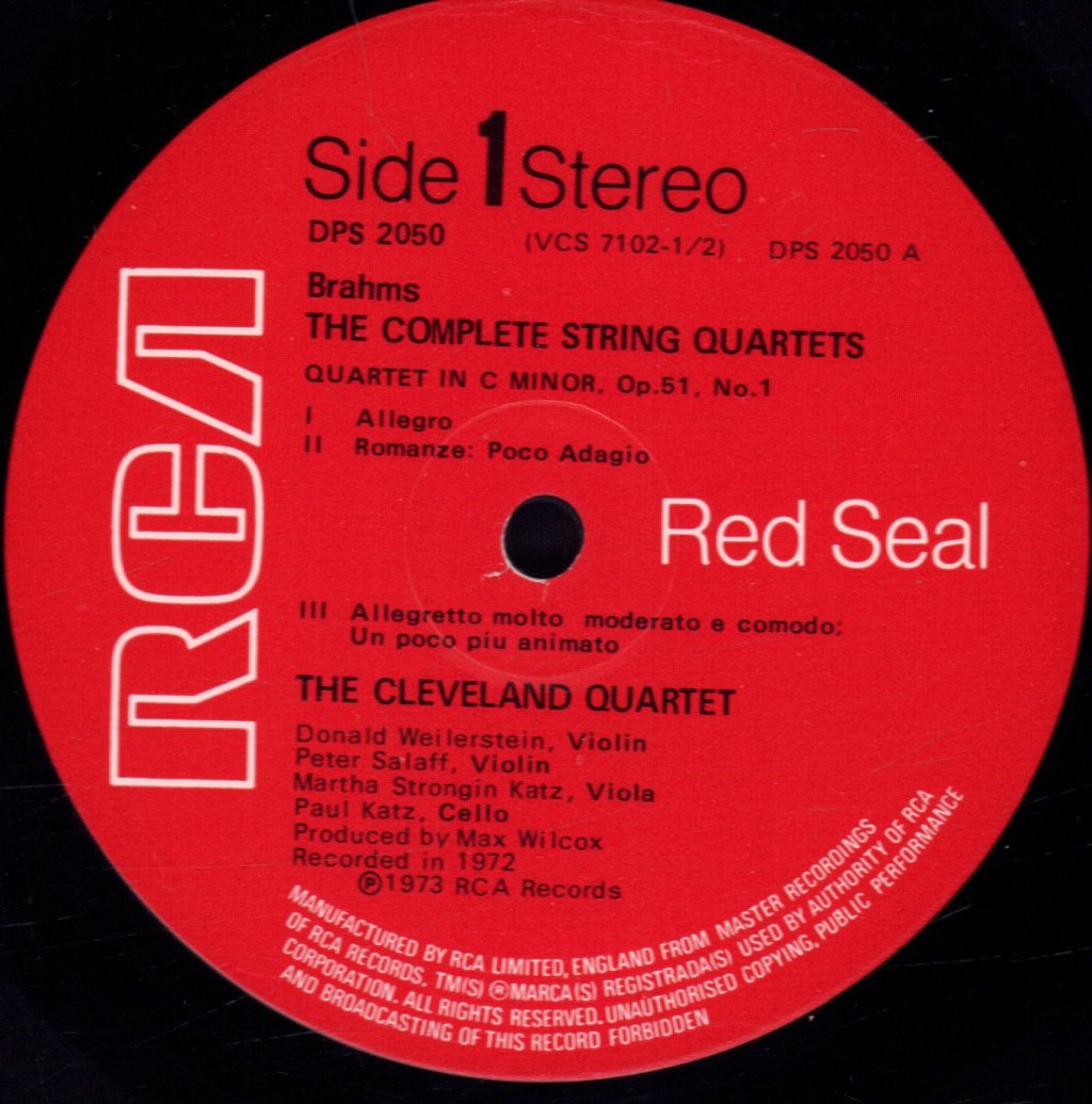 Cleveland Quartet - Brahms Complete String Quartets - Double Lp