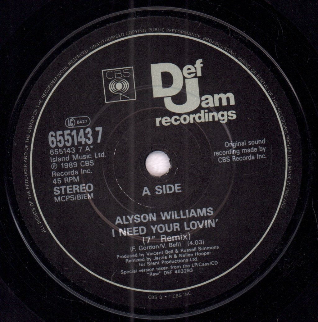 Alyson Williams - I Need Your Lovin' - 7 Inch