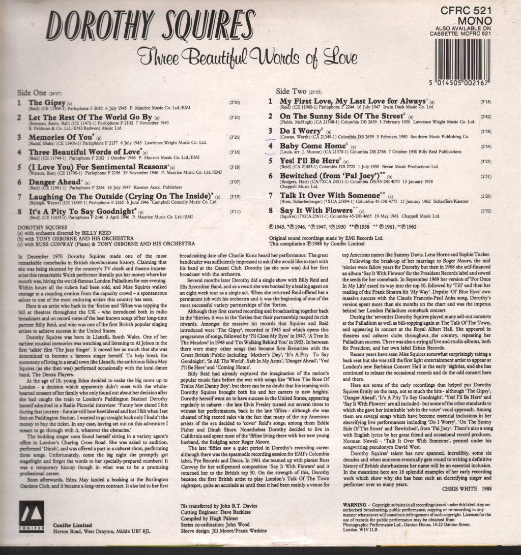 Dorothy Squires - Three Beautiful Words Of Love - Lp