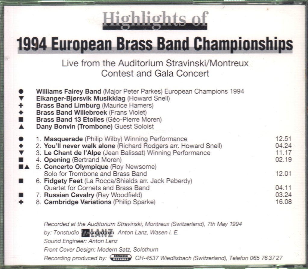 Various Artists - Highlights Of 1994 European Brass Band Championships - Cd