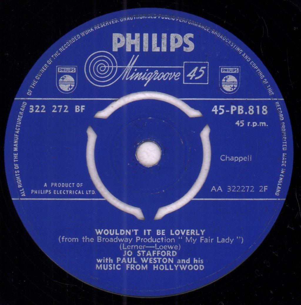Jo Stafford with Paul Weston And His Music From Hollywood - With A Little Bit Of Luck - 7 Inch