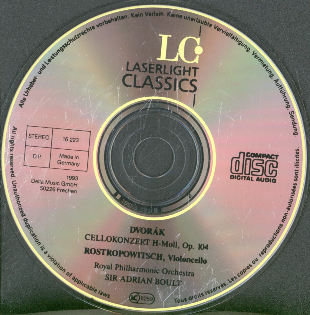 Rostropowitsch, Royal Philharmonic Orchestra, Sir Adrian Boult - Dvorak - CelloKonzert H-Moll Op 104 - Cd