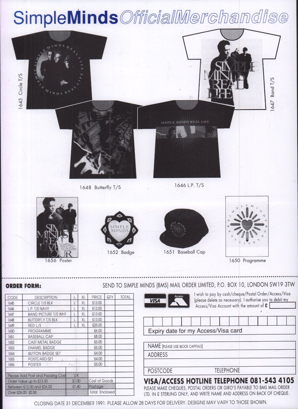 Simple Minds - Real Live Tour - Tour Programme