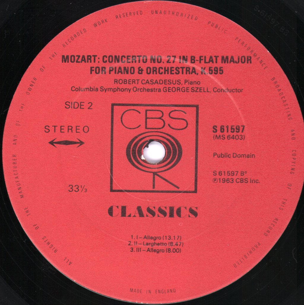 Robert Casadesus / George Szell / Columbia Symphony Orchestra - Mozart - Piano Concerto No. 26 In D Major "Coronation" / Piano Concerto No. 27 In B-Flat Major - Lp