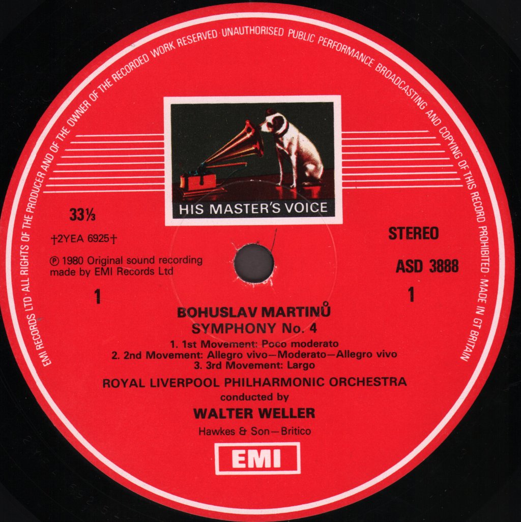 Walter Weller / Royal Liverpool Philharmonic Orchestra - Martinu - Symphony No. 4 / Sinfonietta La Jolla - Lp