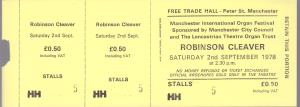 Robinson Cleaver - Free Trade Hall Manchester 2Nd Sept 1978 - Ticket