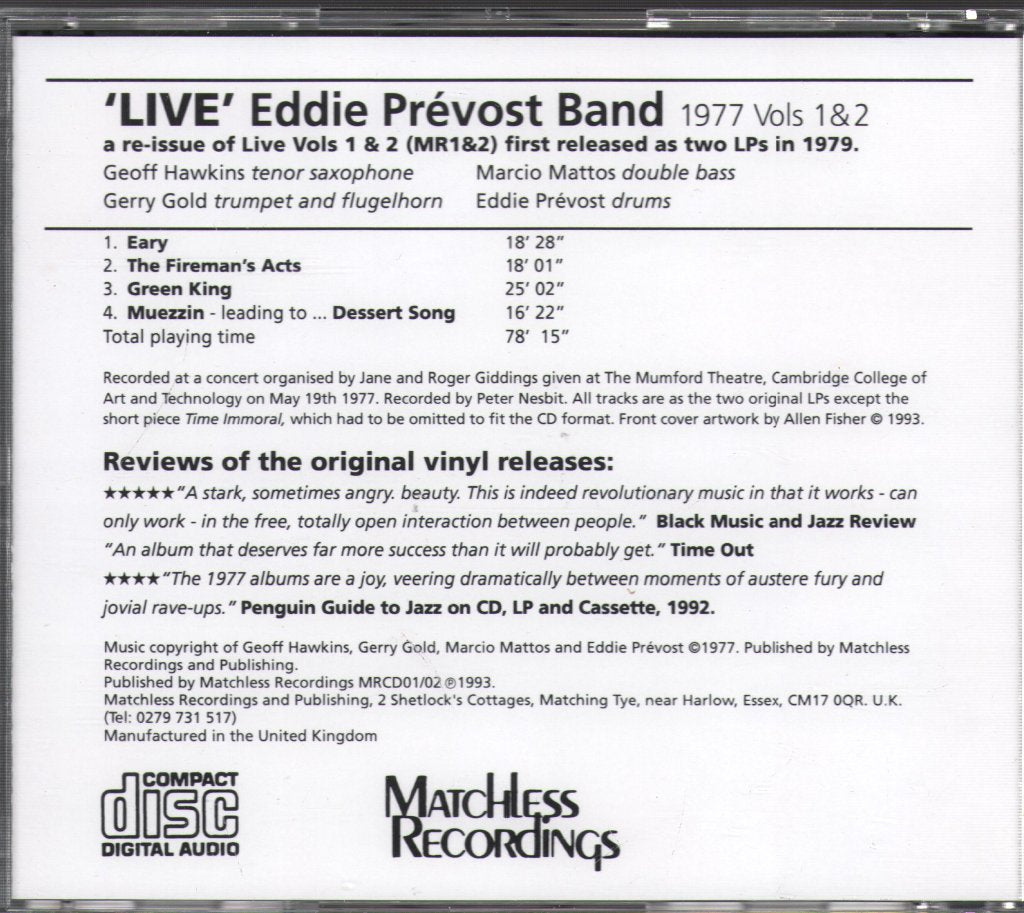 Eddie Prévost Band - 1977 Live Vols 1 & 2 - Cd