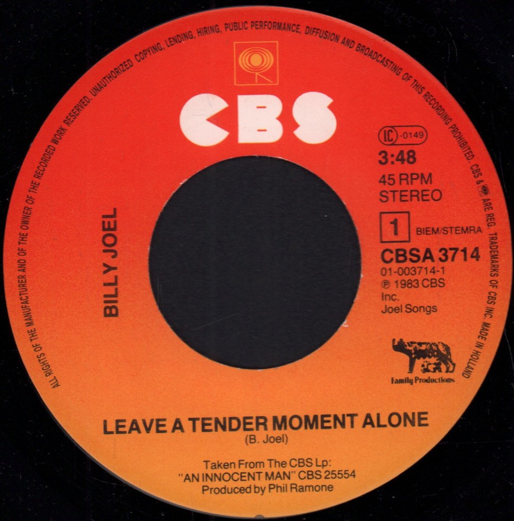 Billy Joel - Leave A Tender Moment Alone - 7 Inch