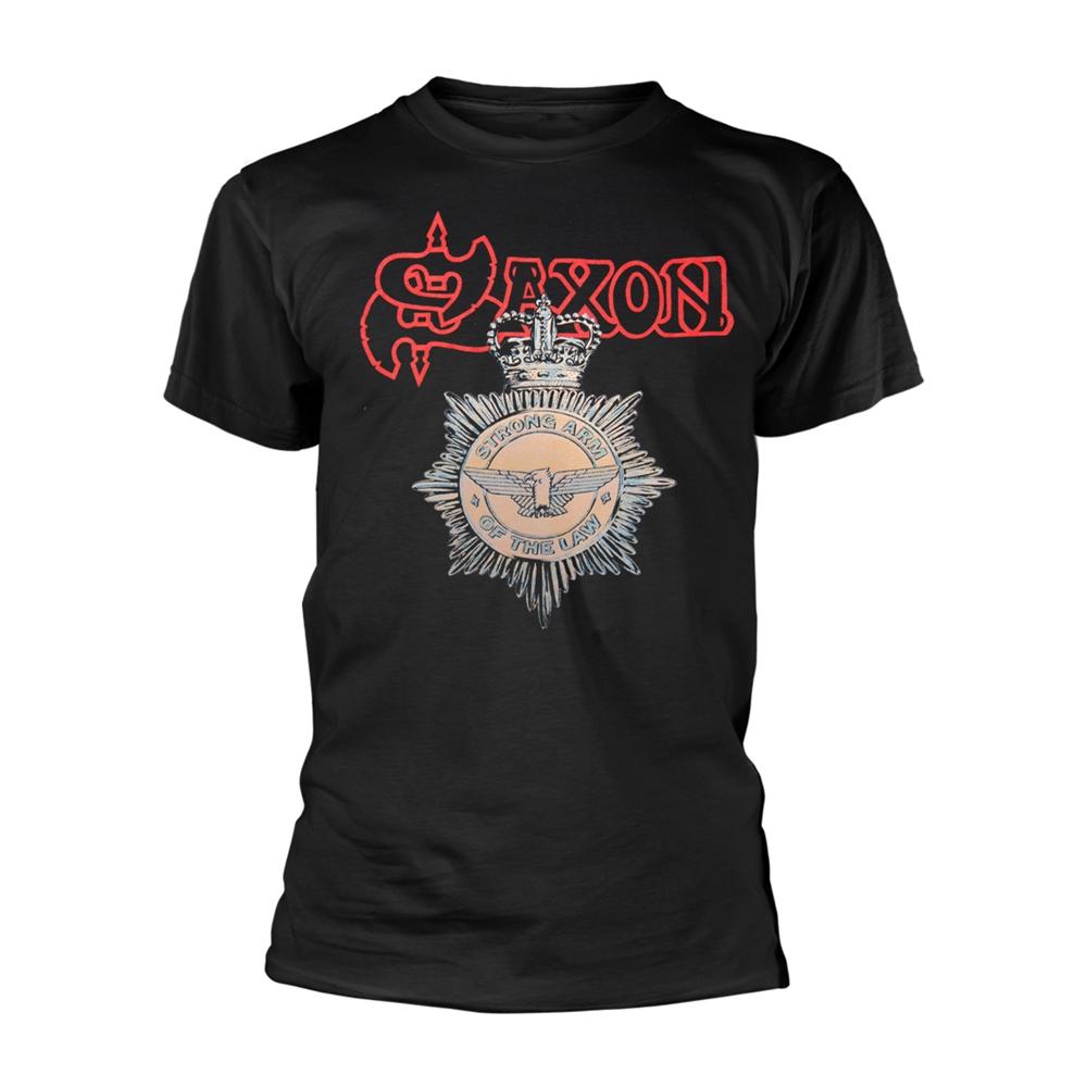 Saxon - Saxon T Shirt Strong Arm of the Law Band Logo Official Mens Black M - Medium - T Shirt