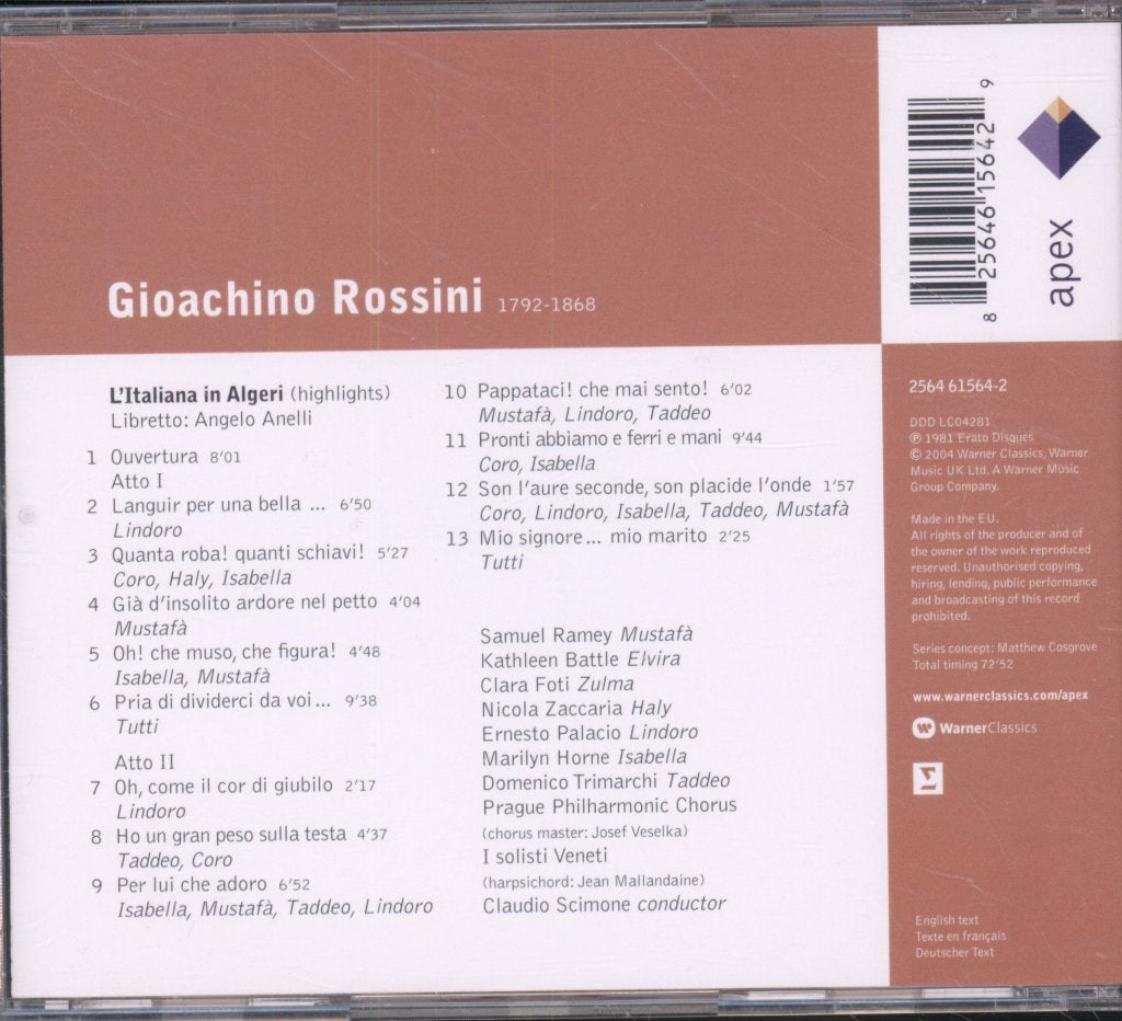 Prague Philharmonic Chorus & I Solisti Veneti, Claudio Scimone - Rossini: L'Italiana in Algeri - Cd