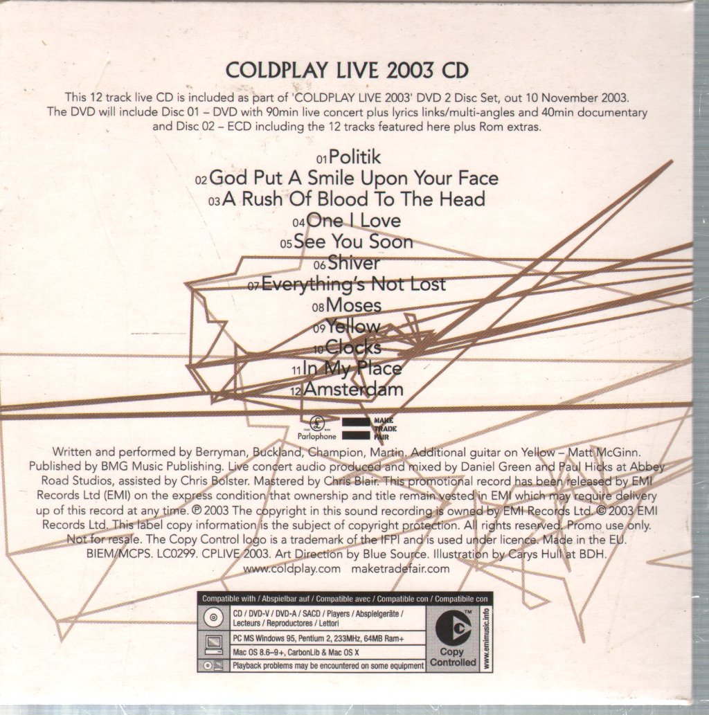 Coldplay - Live 2003 - Cd
