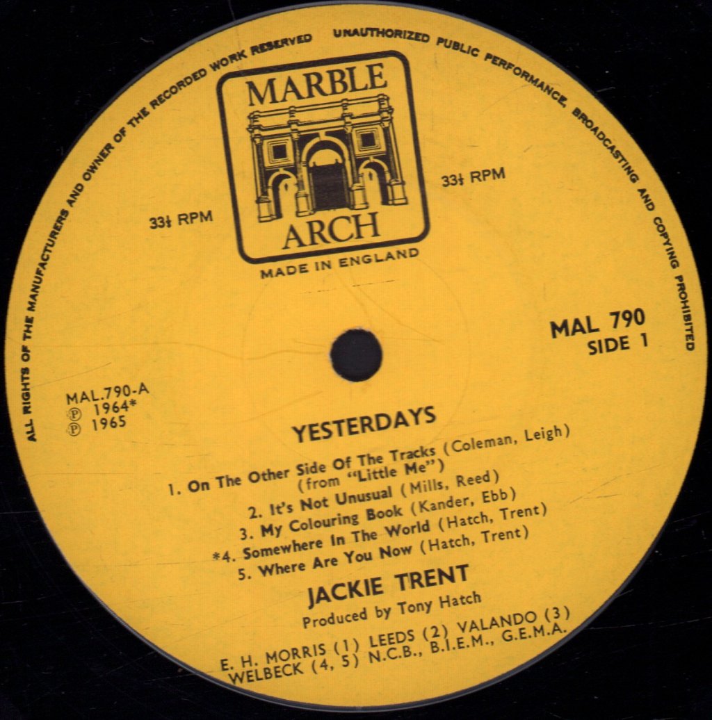 Jackie Trent - Yesterdays - Lp