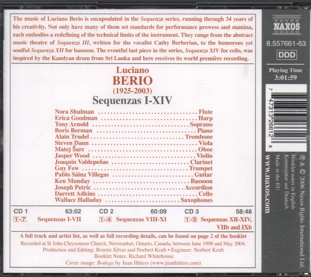 Luciano Berio - Sequenzas I-XIV For Solo Instruments - Cd Set