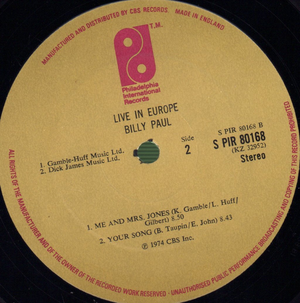 Billy Paul - Live In Europe - Lp