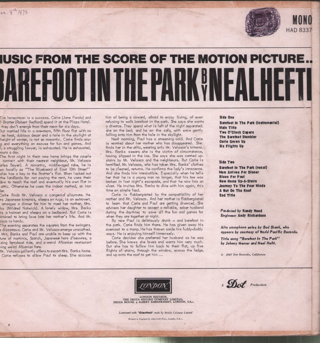Neal Hefti - Barefoot In The Park (Music From The Score) - Lp