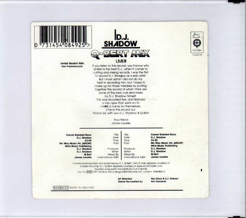 Dj Shadow/Q Bert Mix - Camel Bobsled Race Live - Cd