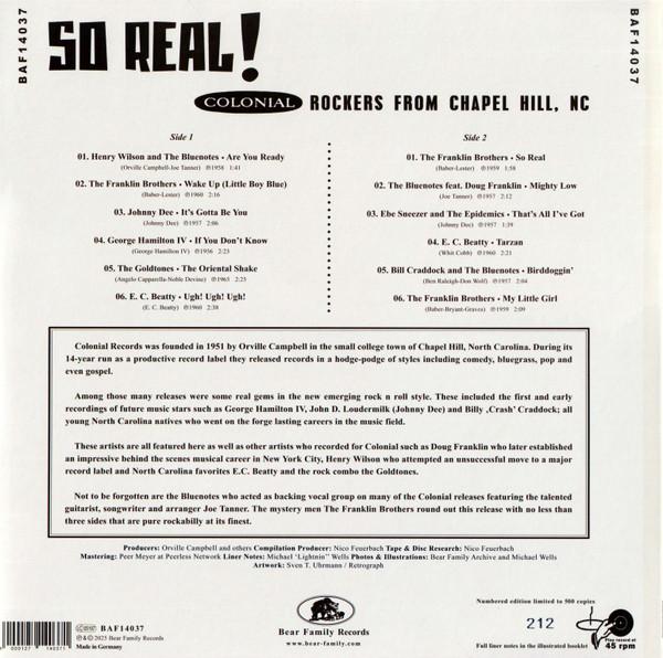 Various Artists - So Real! - Colonial Rockers From Chapel Hill, NC - 10 Inch