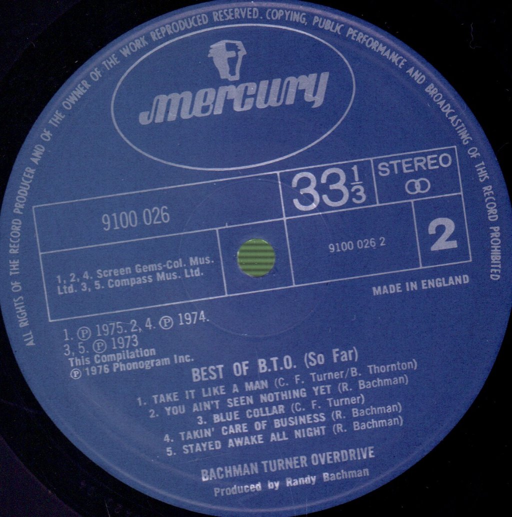 Bachman Turner Overdrive - Best Of B.T.O. (So Far) - Lp
