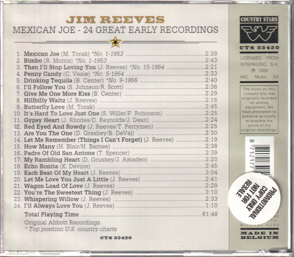 Jim Reeves - Mexican Joe - 24 Great Early Recordings - Cd