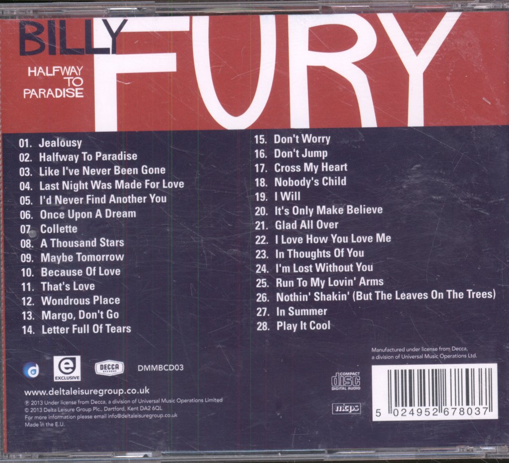 Billy Fury - Halfway To Paradise - Cd