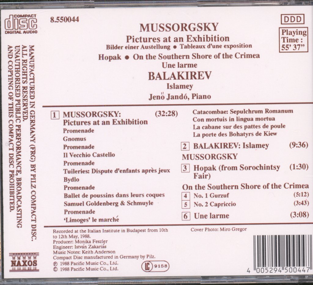 Balakirev, Jenö Jandó - Mussorgsky - Pictures At An Exhibition • Hopak • On The Southern Shore Of The Crimea • Une Larme / Islamey - Cd