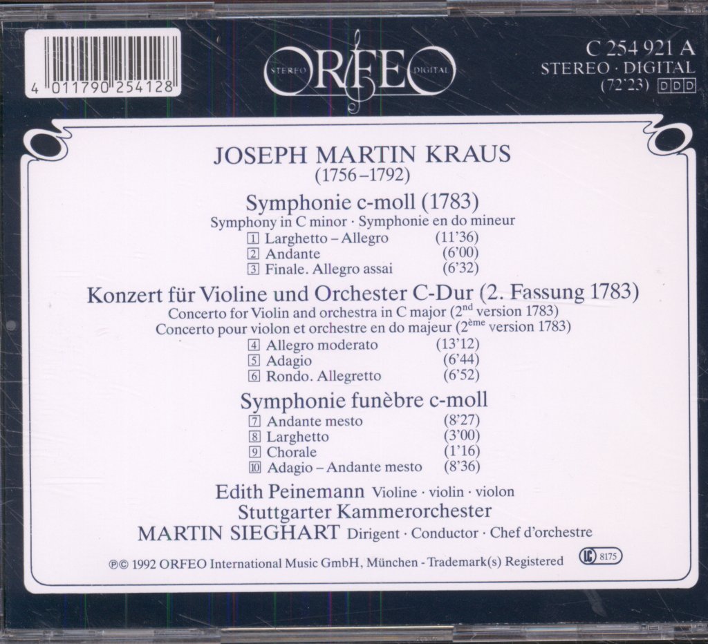 Martin Sieghart, Edith Peinemann, Stuttgarter Kammerorchester - Symphonien, Violinkonzert - Cd