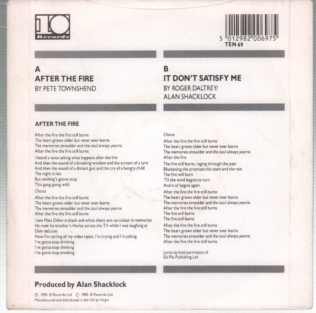 Roger Daltrey - After The Fire - 7 Inch