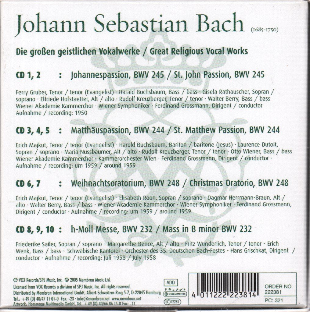 Johann Sebastian Bach - Die Grossen Geistlichen Vokalwerke - Cd Box Set