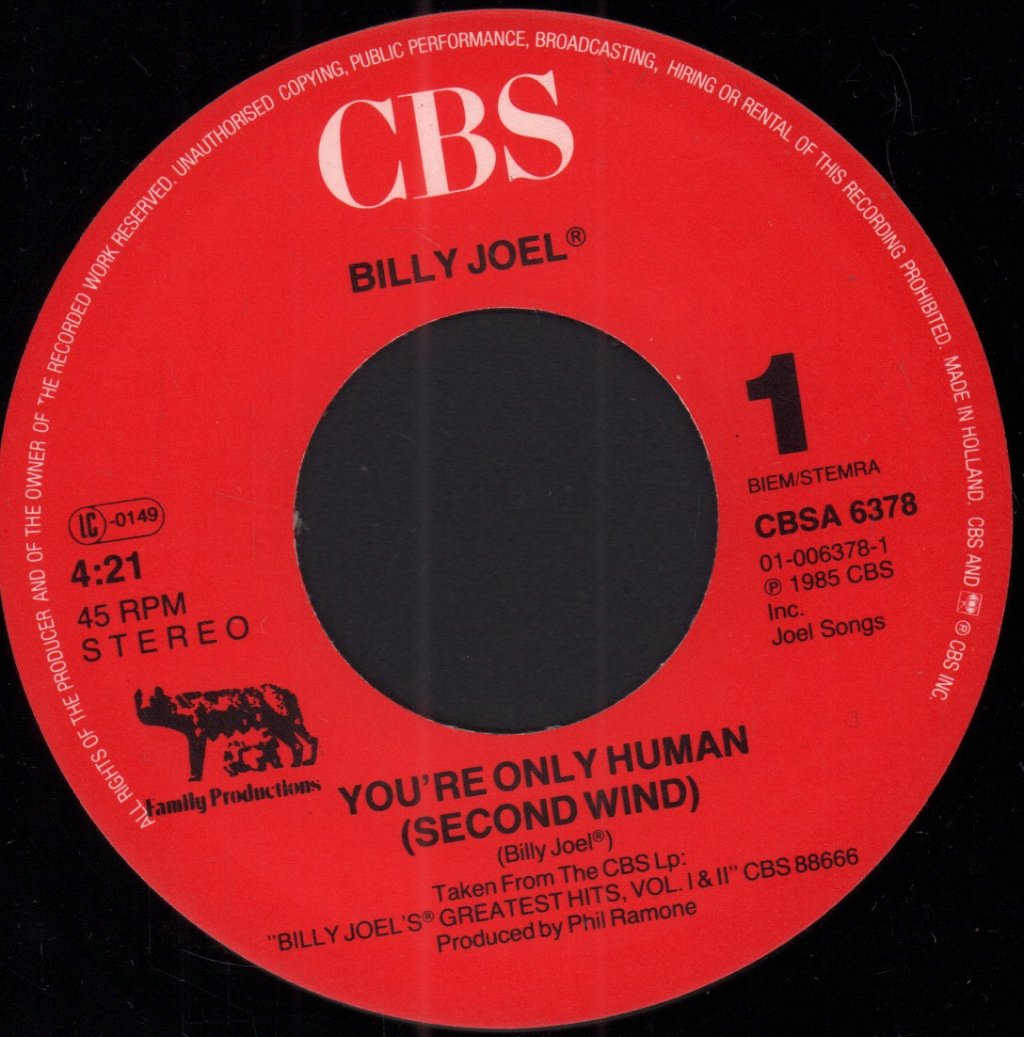 Billy Joel - You're Only Human Second Wind - 7 Inch