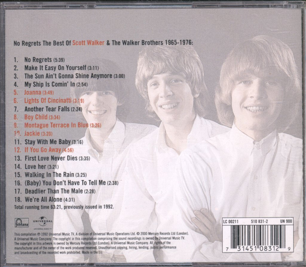 Walker Brothers - No Regrets - The Best Of Scott Walker And The Walker Brothers - 1965-1976 - Cd
