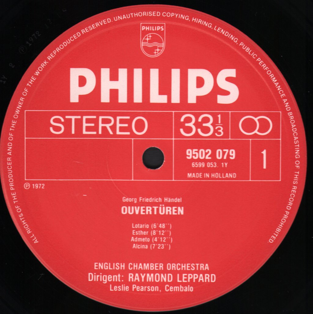Raymond Leppard / English Chamber Orchestra - G. F. Handel - Ouvertüren - Overtures - Lp