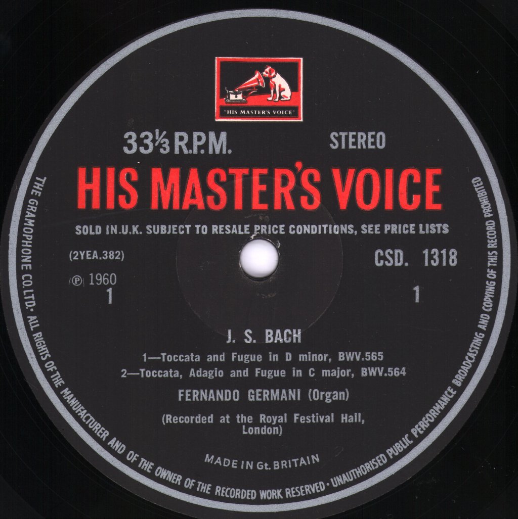 Fernando Germani - Plays Bach At The Royal Festival Hall - Lp