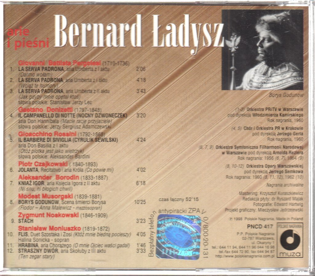 Bernard Ladysz - Arie I Pieśni - Cd