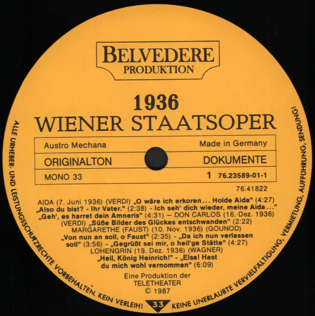 Various Artists - Wiener Staatsoper 1936 - Lp