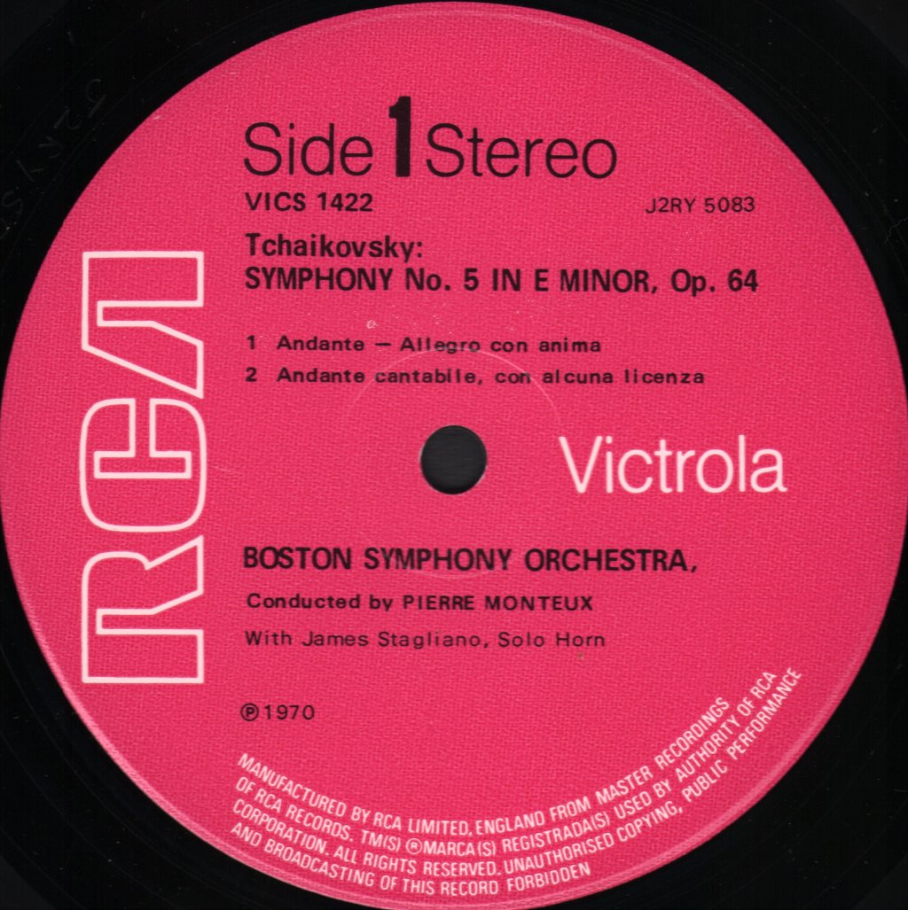 Pierre Monteux / Boston Symphony Orchestra - Tchaikovsky - Symphony No 5 In E Minor, Op. 64 - Lp
