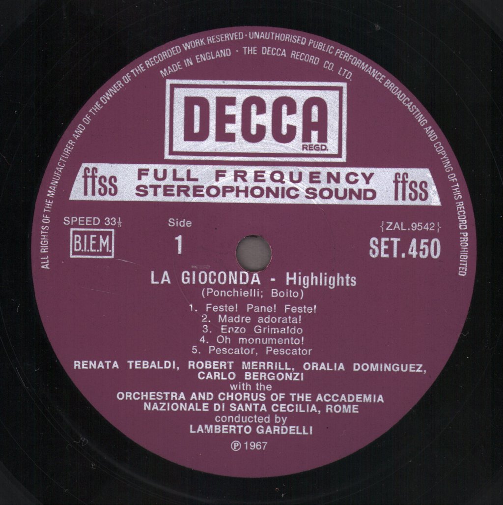 Renata Tebaldi / Carlo Bergonzi / Marilyn Horne / Robert Merrill / Nicola Ghiuselev - Ponchielli - La Gioconda - Highlights - Lp