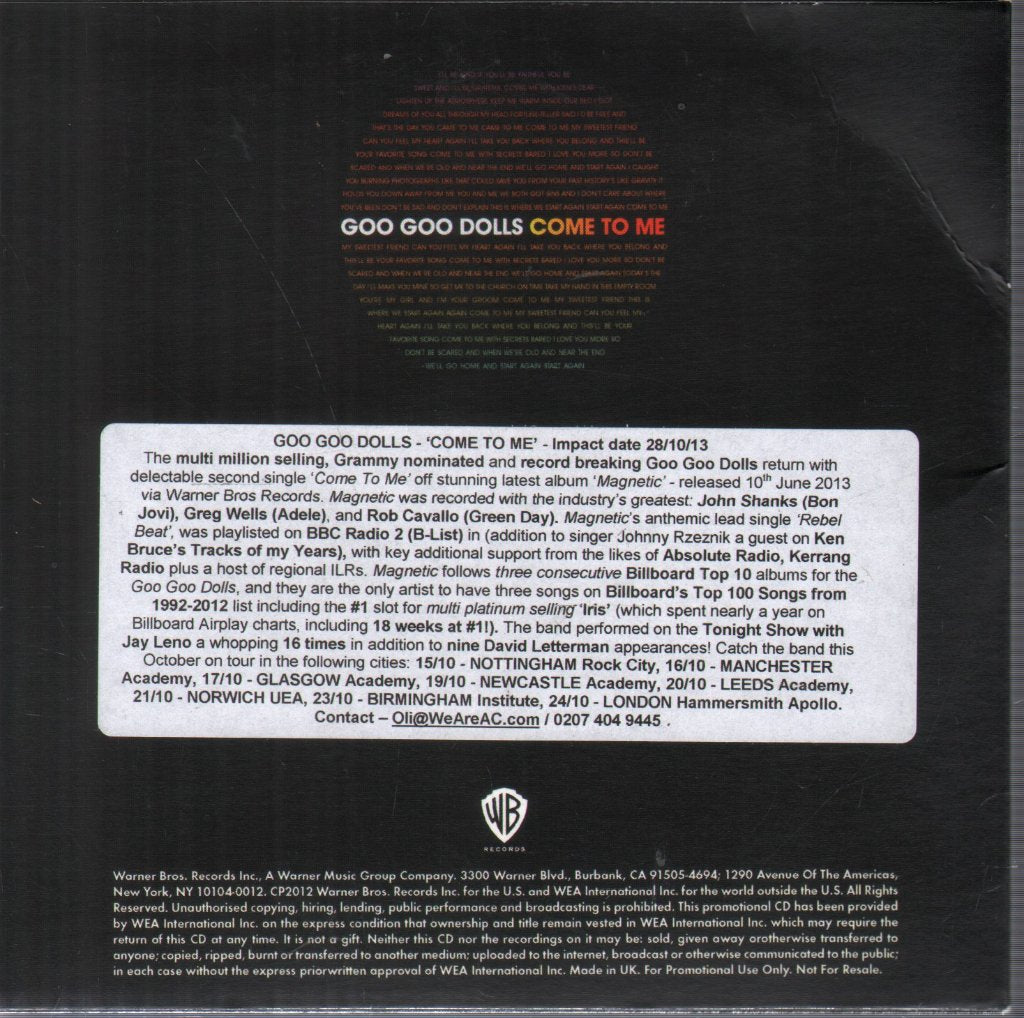 Goo Goo Dolls - Come To Me - Cdr