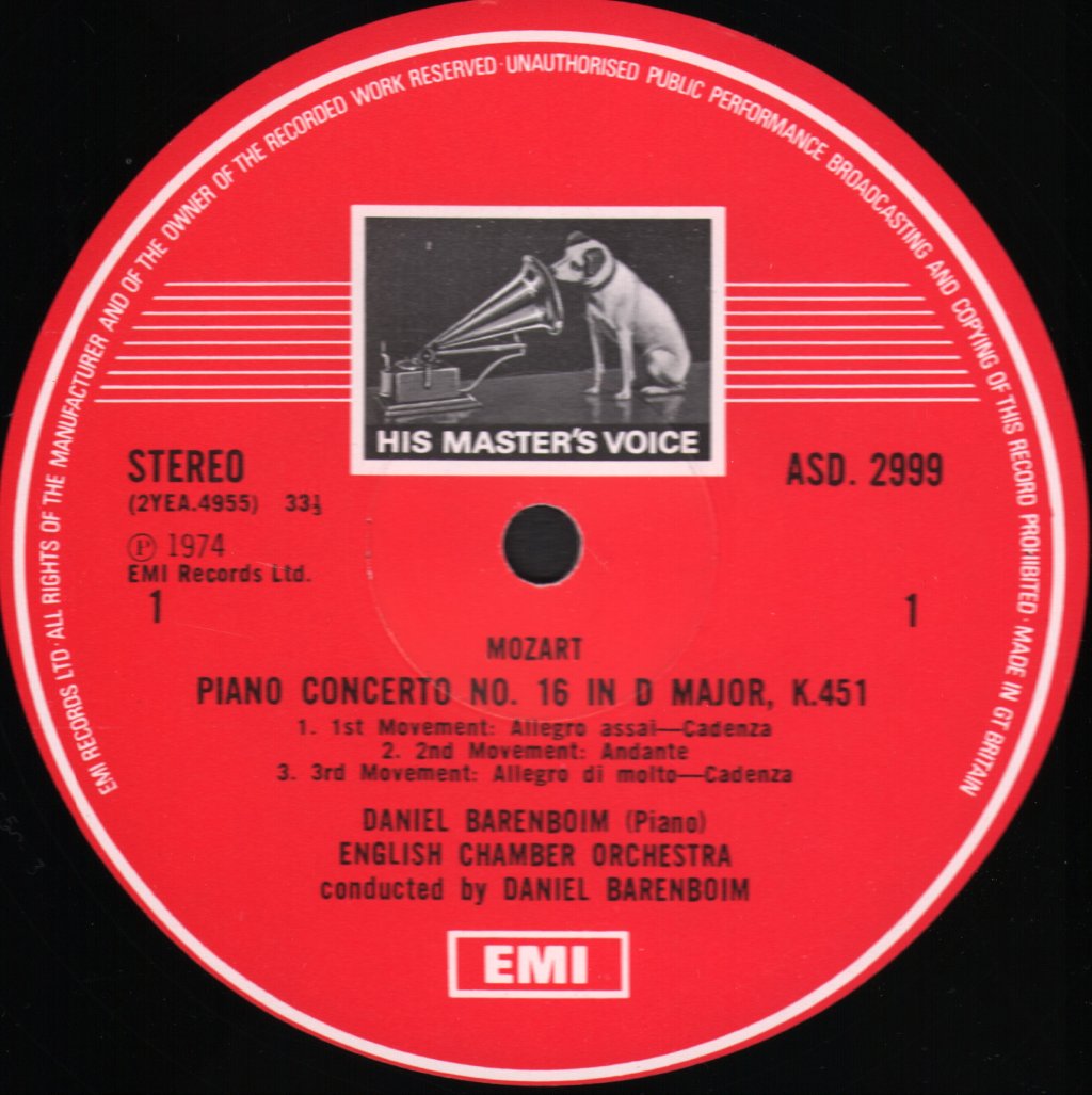 Daniel Barenboim / English Chamber Orchestra - Mozart - Piano Concertos No. 11 In F, K.413 / No. 16 In D, K.451 - Lp
