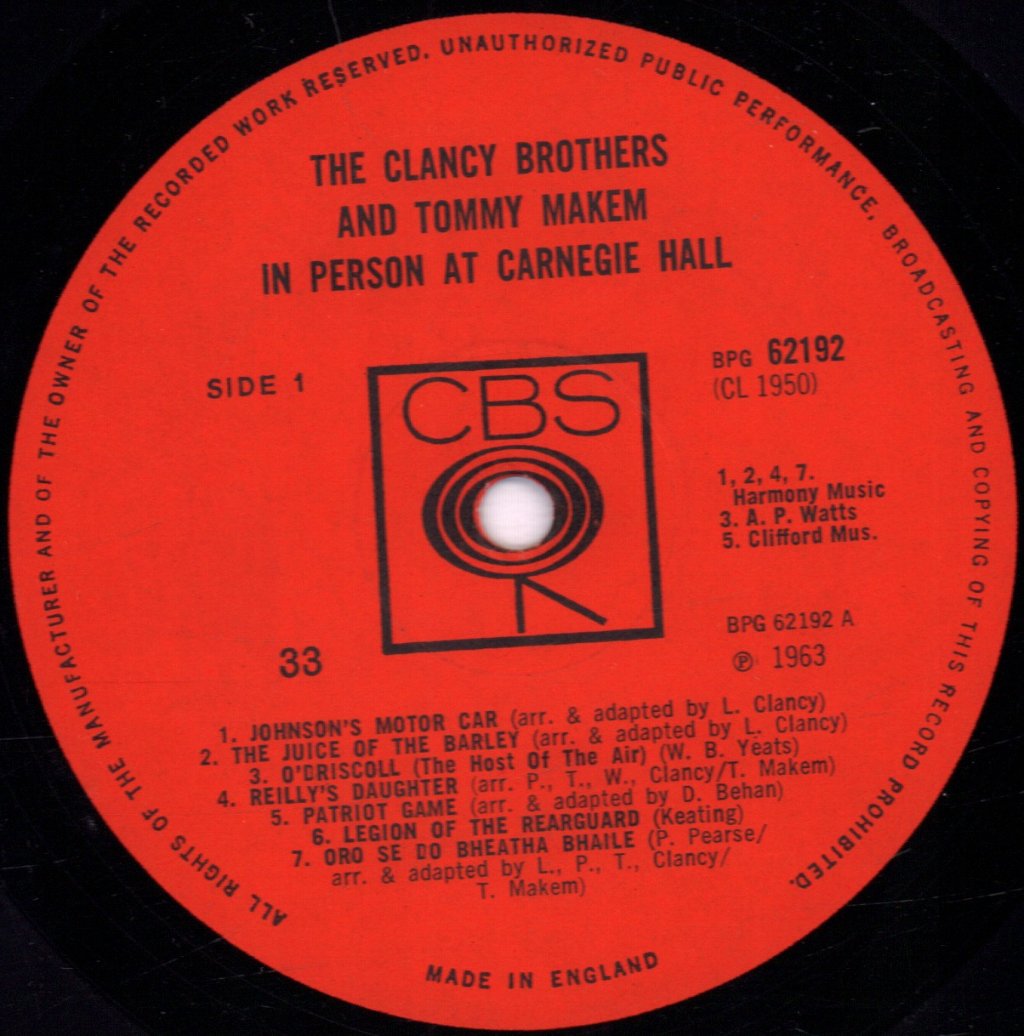 Clancy Brothers And Tommy Makem - In Person At Carnegie Hall - Lp