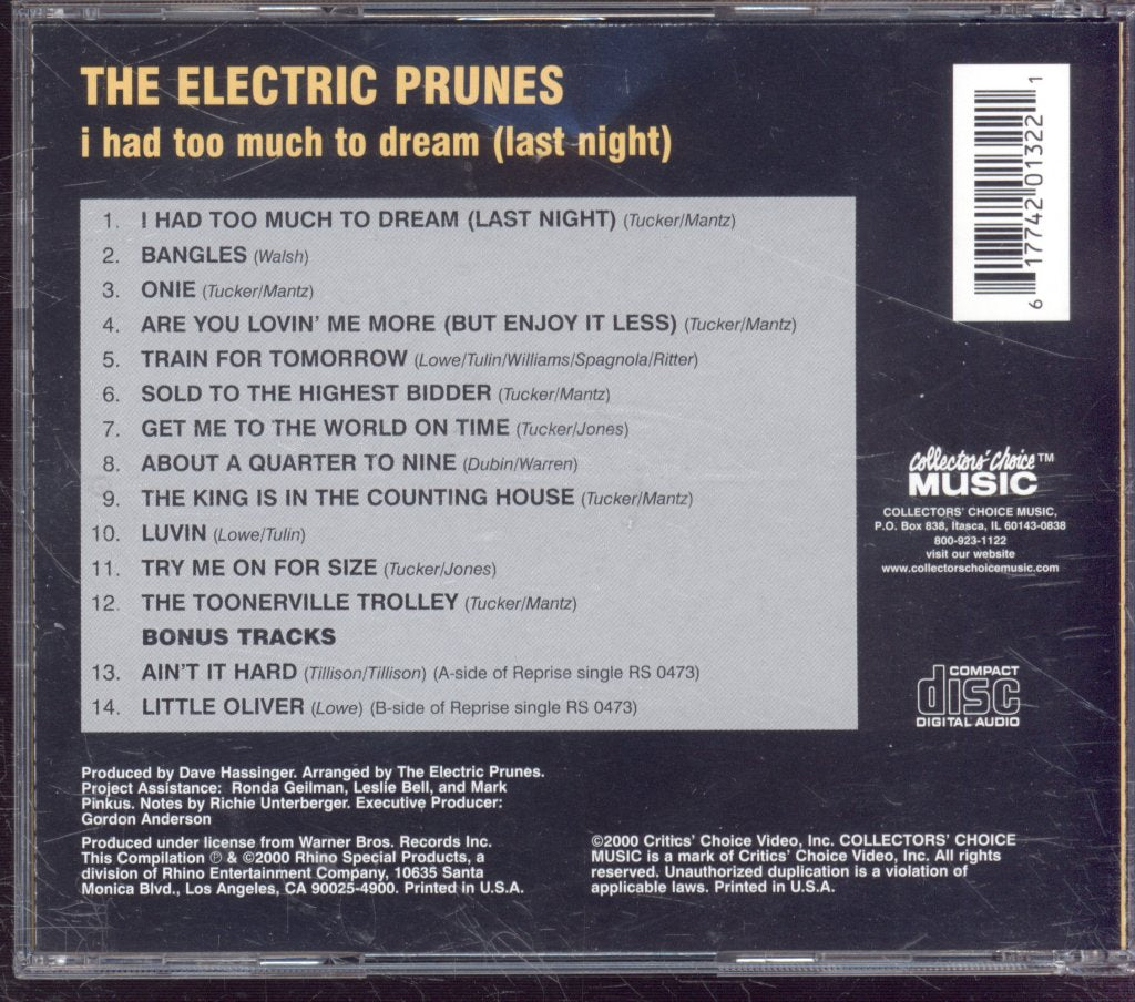 Electric Prunes - I Had Too Much To Dream (Last Night) - Cd