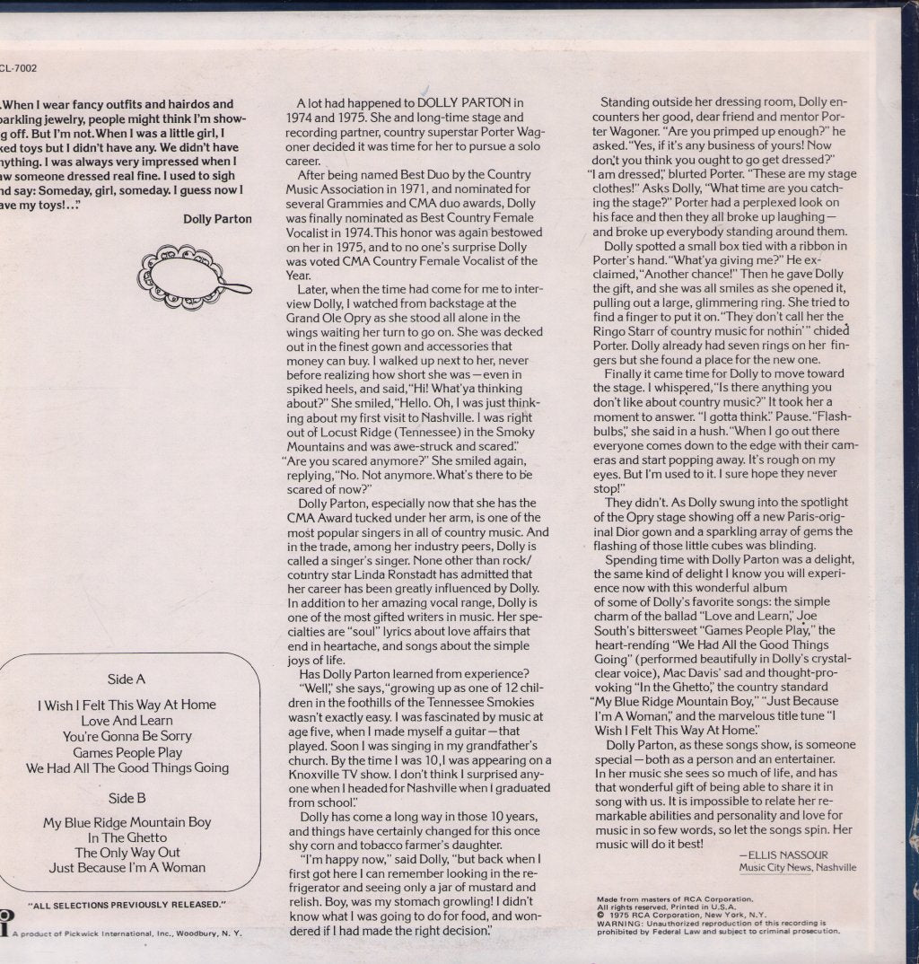 Dolly Parton - I Wish I Felt This Way At Home - Lp
