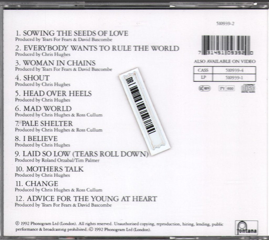Tears For Fears - Tears Roll Down (Greatest Hits) - Cd
