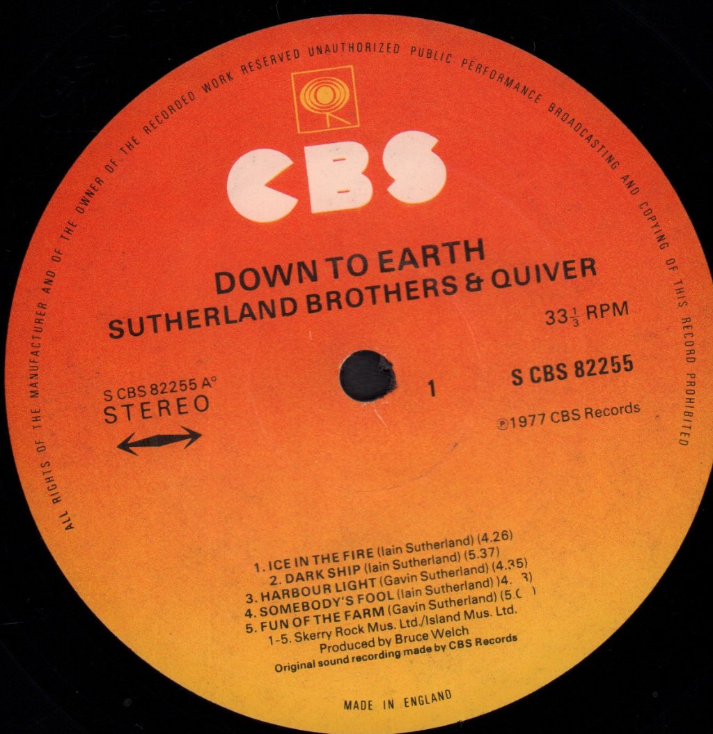 Sutherland Brothers And Quiver - Down To Earth - Lp